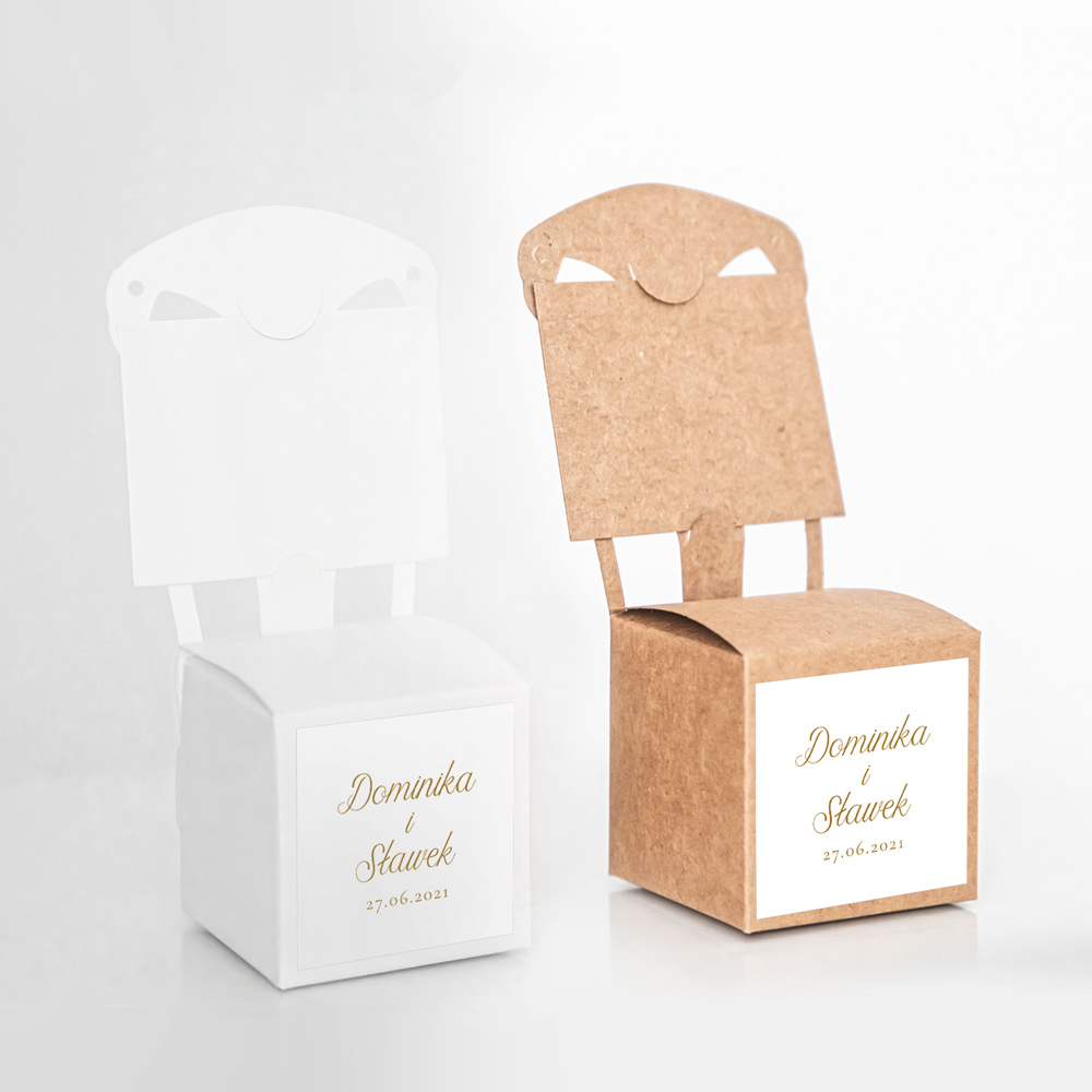 Pudełko krzesełkowe z krówkami dla gości weselnych